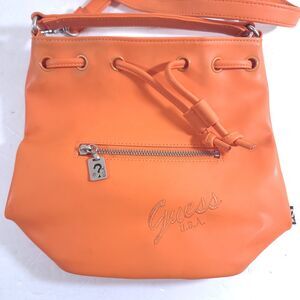 Guess Vintage Y2k Drawstring Closure Crossbady Bucket  bag womans Orange Purse